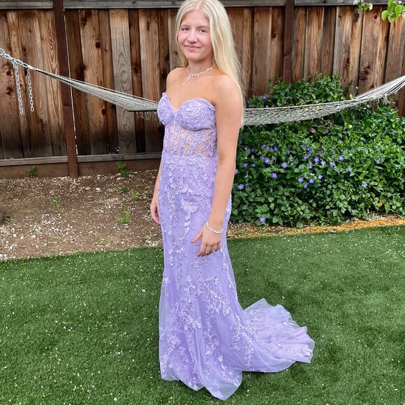 Lilac Strapless Sherri Hill Prom Dress 54227 - Picture 2 of 5